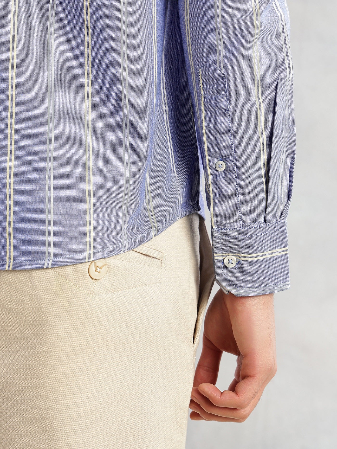Thomas Scott Men Blue Cricket Club Collection Slim Fit Long Sleeves Button Down Collar Vertical Stripes Oxford Casual Shirt