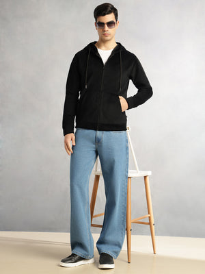 Thomas Scott Men Black Regular Fit Long Sleeves Kangaroo Pocket Polyester Hoodie Sweatshirt
