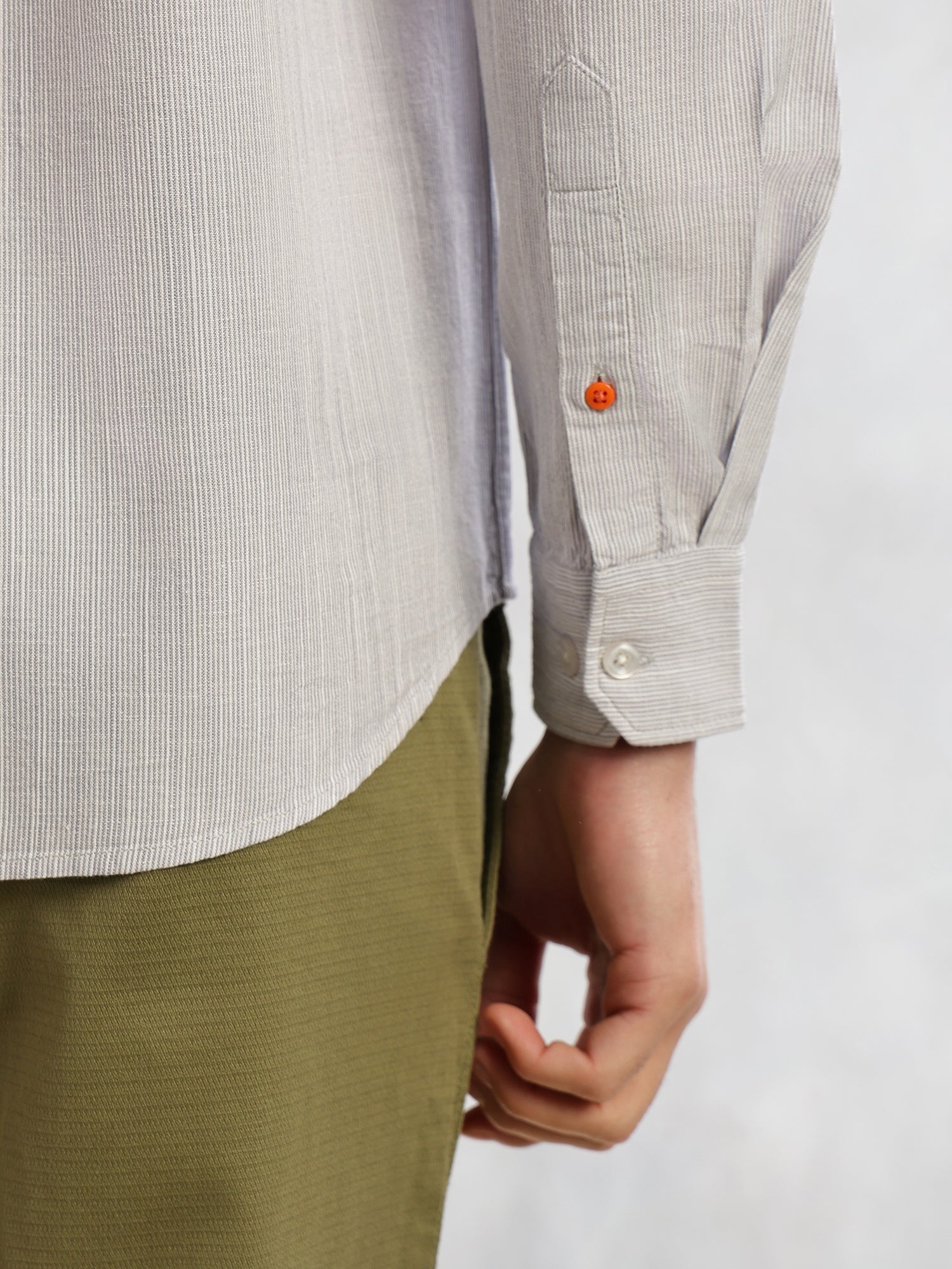 Thomas Scott Men Grey Cricket Club Collection Slim Fit Long Sleeves Spread Collar Pinstripe Cotton Linen Casual Shirt