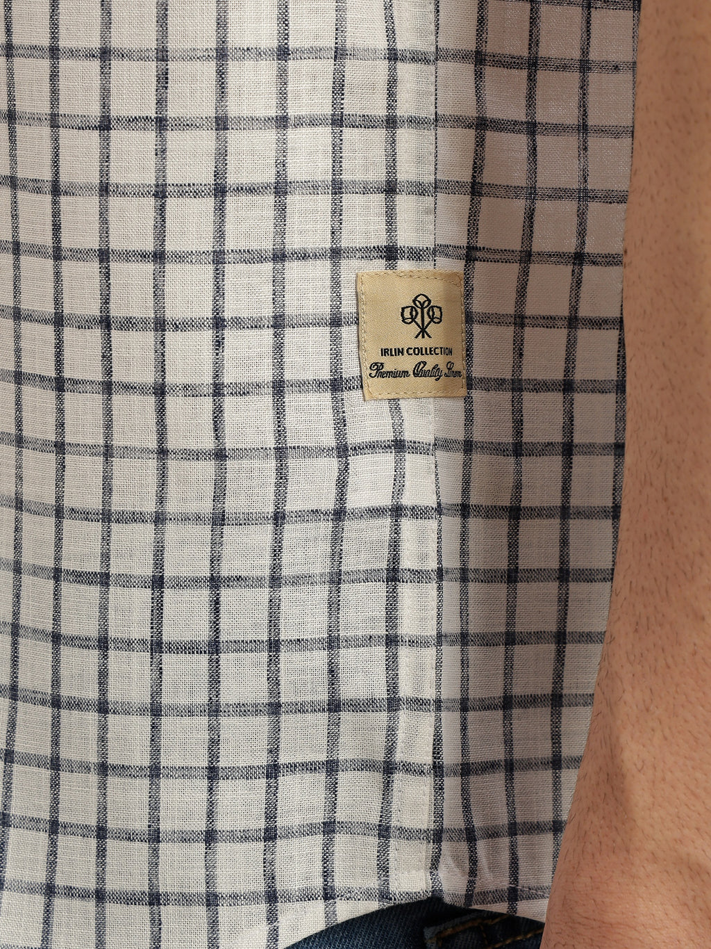 Thomas Scott Men Navy Slim Fit Short Sleeves Spread Collar Gingham Checks Cotton Linen Casual Shirt