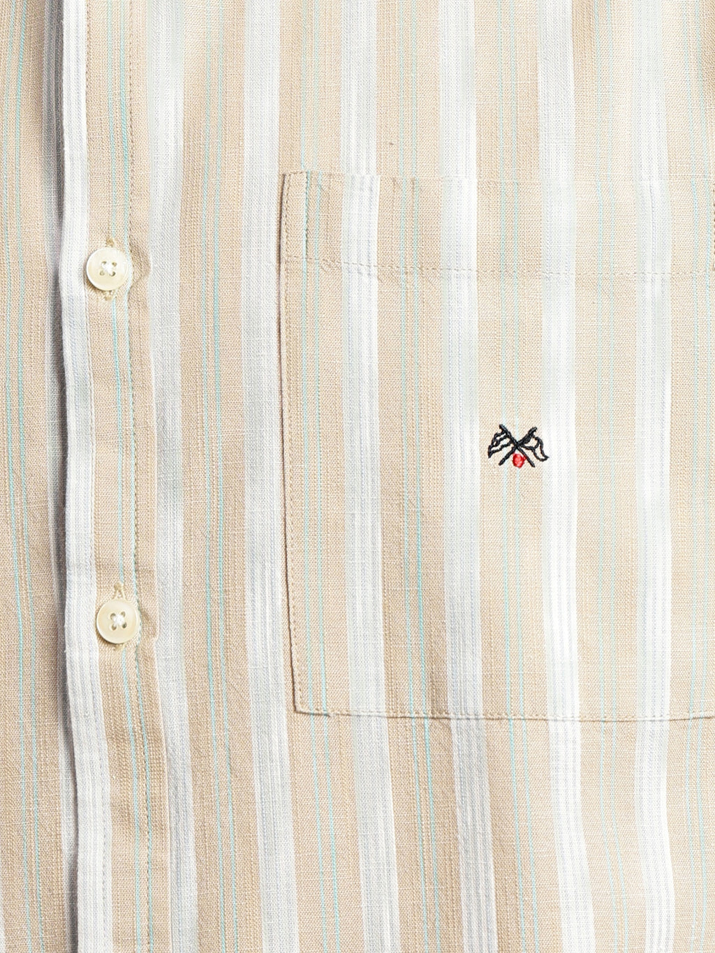 Thomas Scott Men Beige Slim Fit Cotton Linen Vertical Stripes Casual Shirt with Spread Collar & Short Sleeves