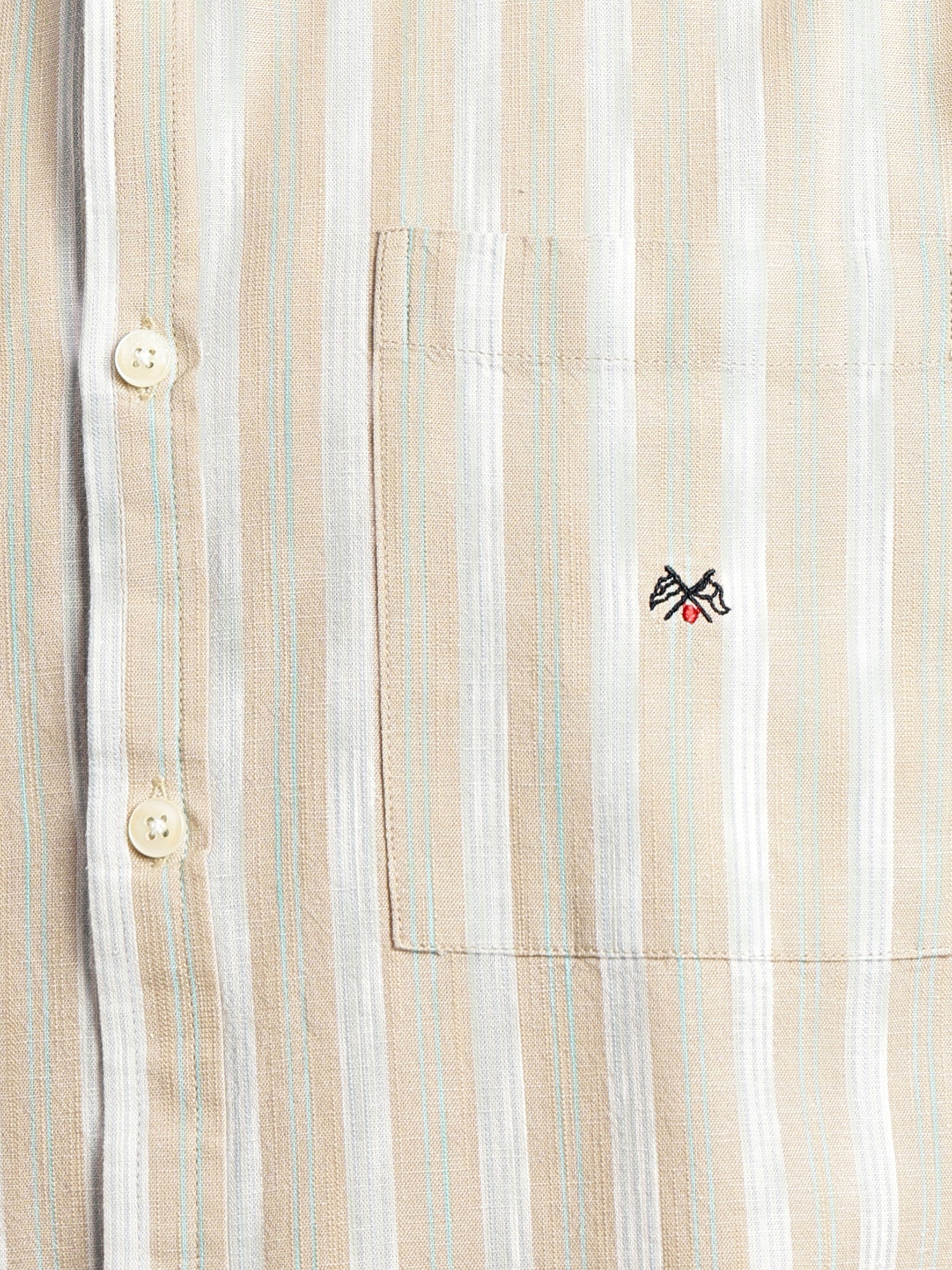 Thomas Scott Men Beige Slim Fit Cotton Linen Vertical Stripes Casual Shirt with Spread Collar & Short Sleeves