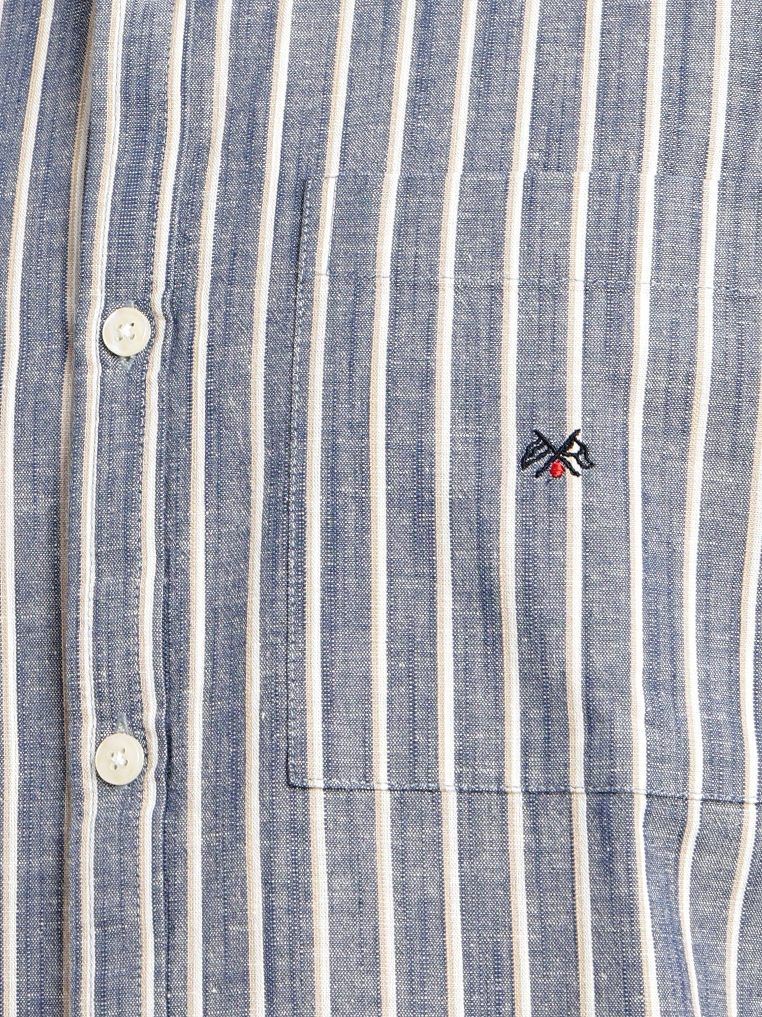 Thomas Scott Men Blue Slim Fit Cotton Linen Vertical Stripes Casual Shirt with Spread Collar & Short Sleeves