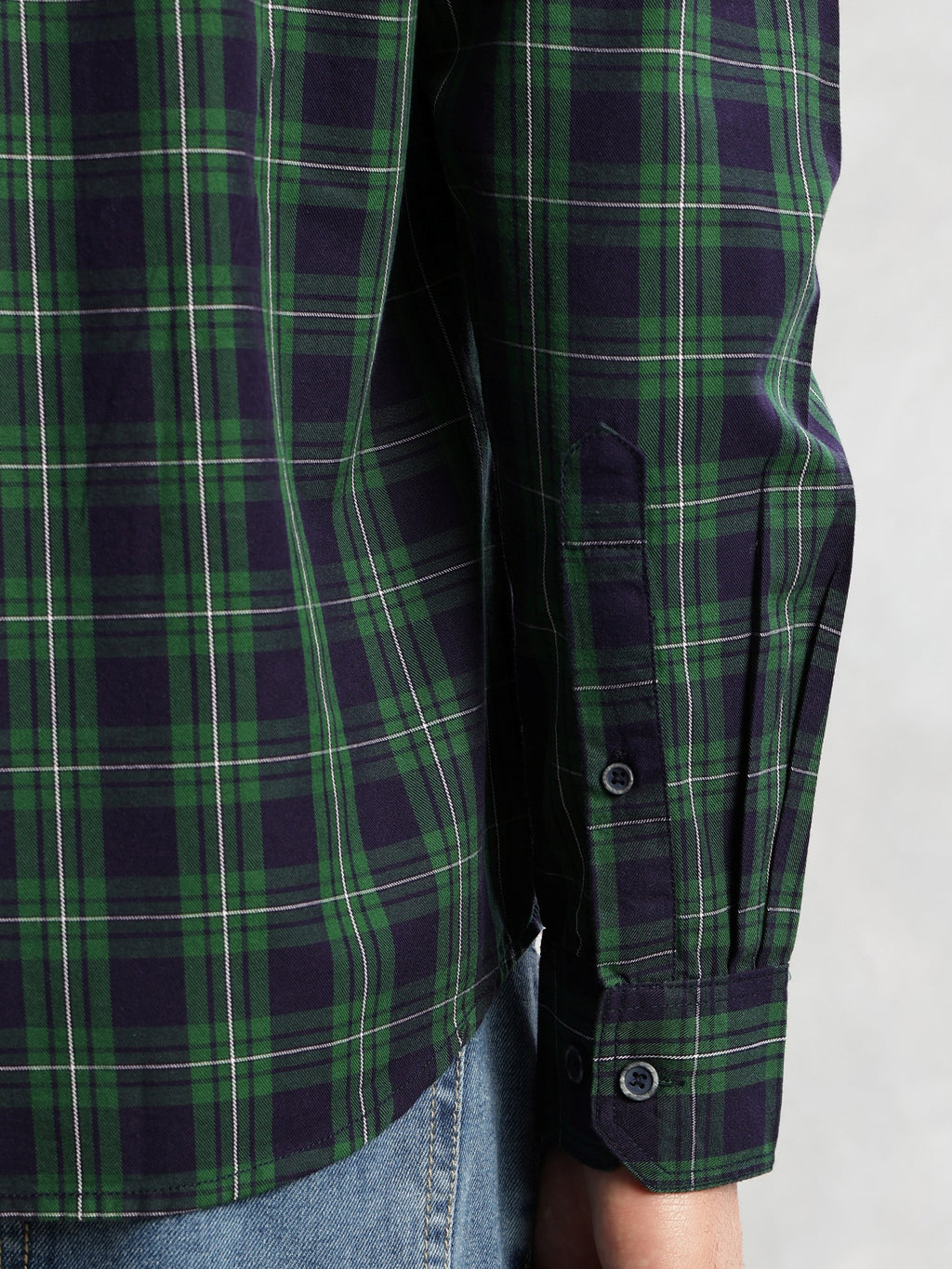 Thomas Scott Men Green Slim Fit Long Sleeves Spread Collar Tartan Check 100% Cotton Casual Shirt