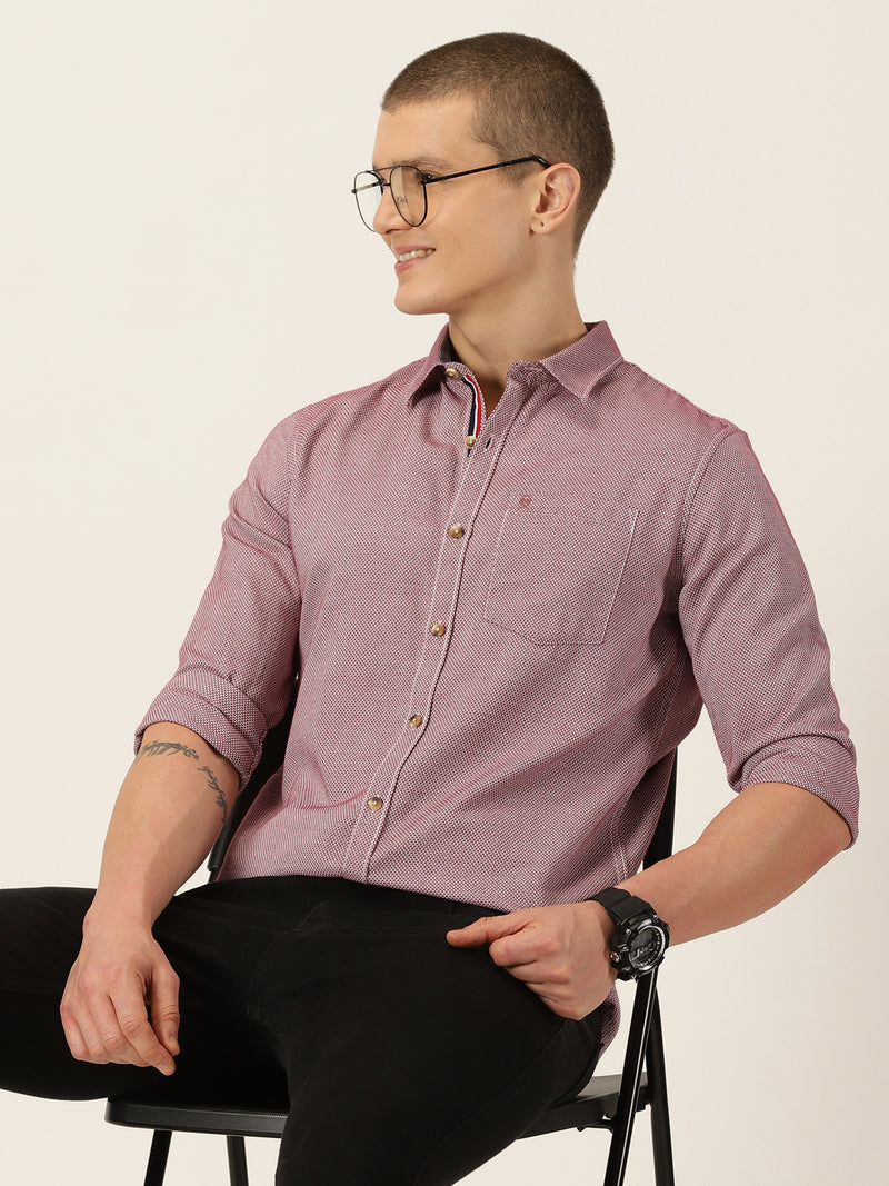Thomas Scott Men Maroon Slim Fit Long Sleeves Spread Collar Graphic Checks Cotton Casual Shirt