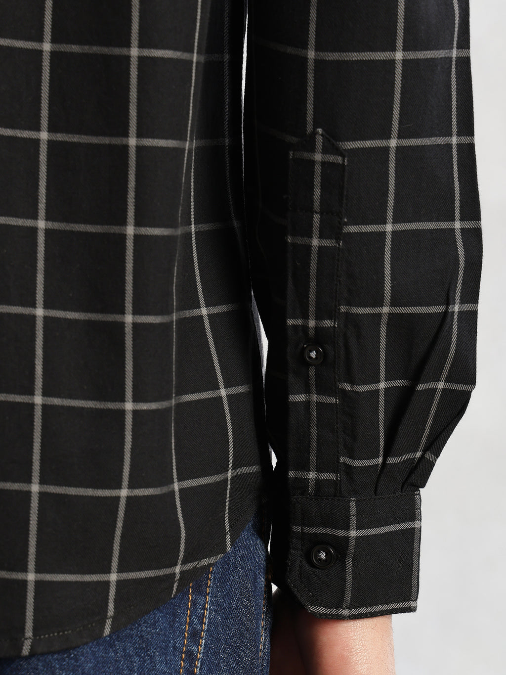 Thomas Scott Men Black Slim Fit Long Sleeves Spread Collar Windowpane Check 100% Cotton Twill Casual Shirt