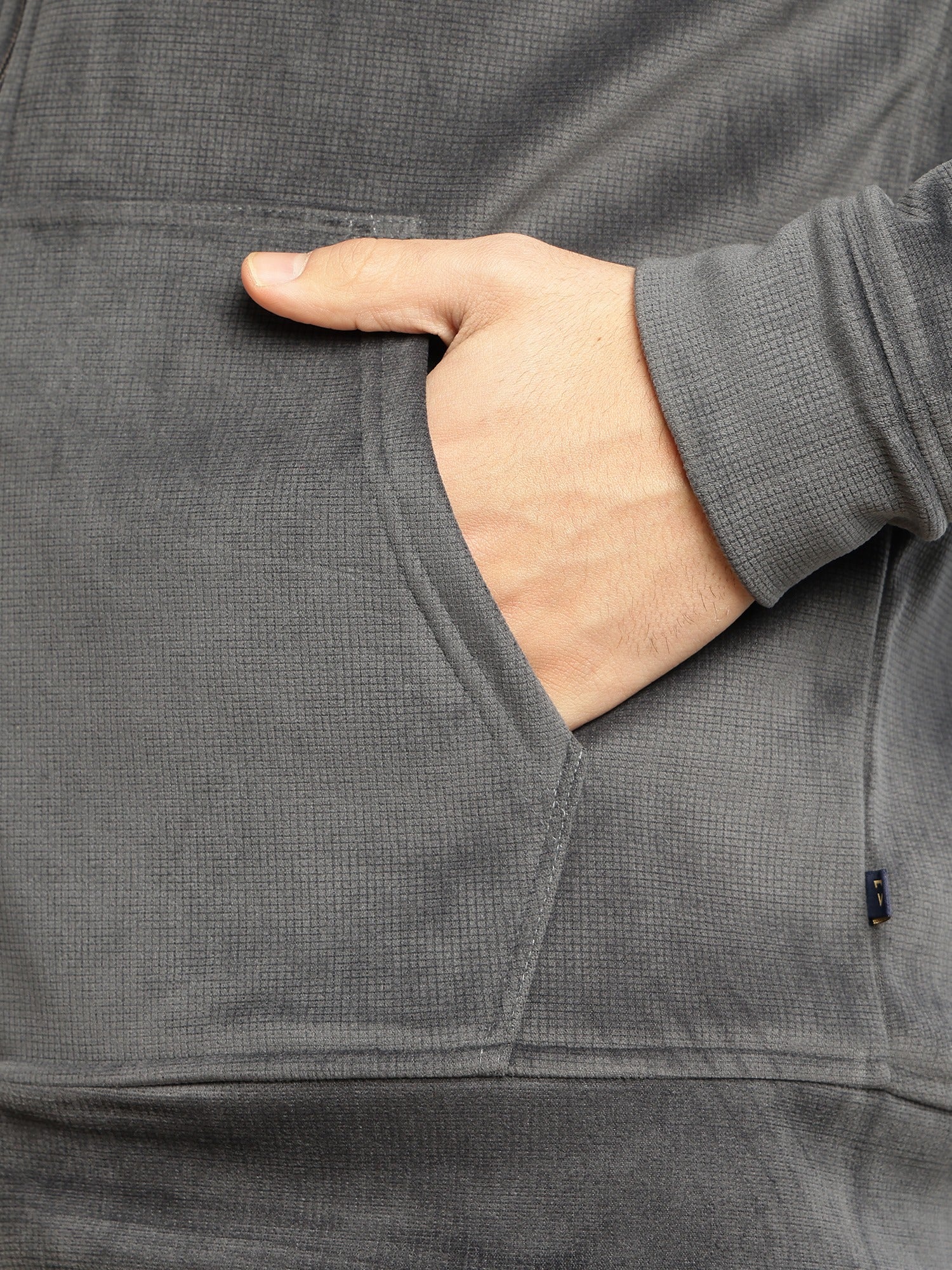 Thomas Scott Men Grey Regular Fit Long Sleeves Kangaroo Pocket Polyester Hoodie Sweatshirt