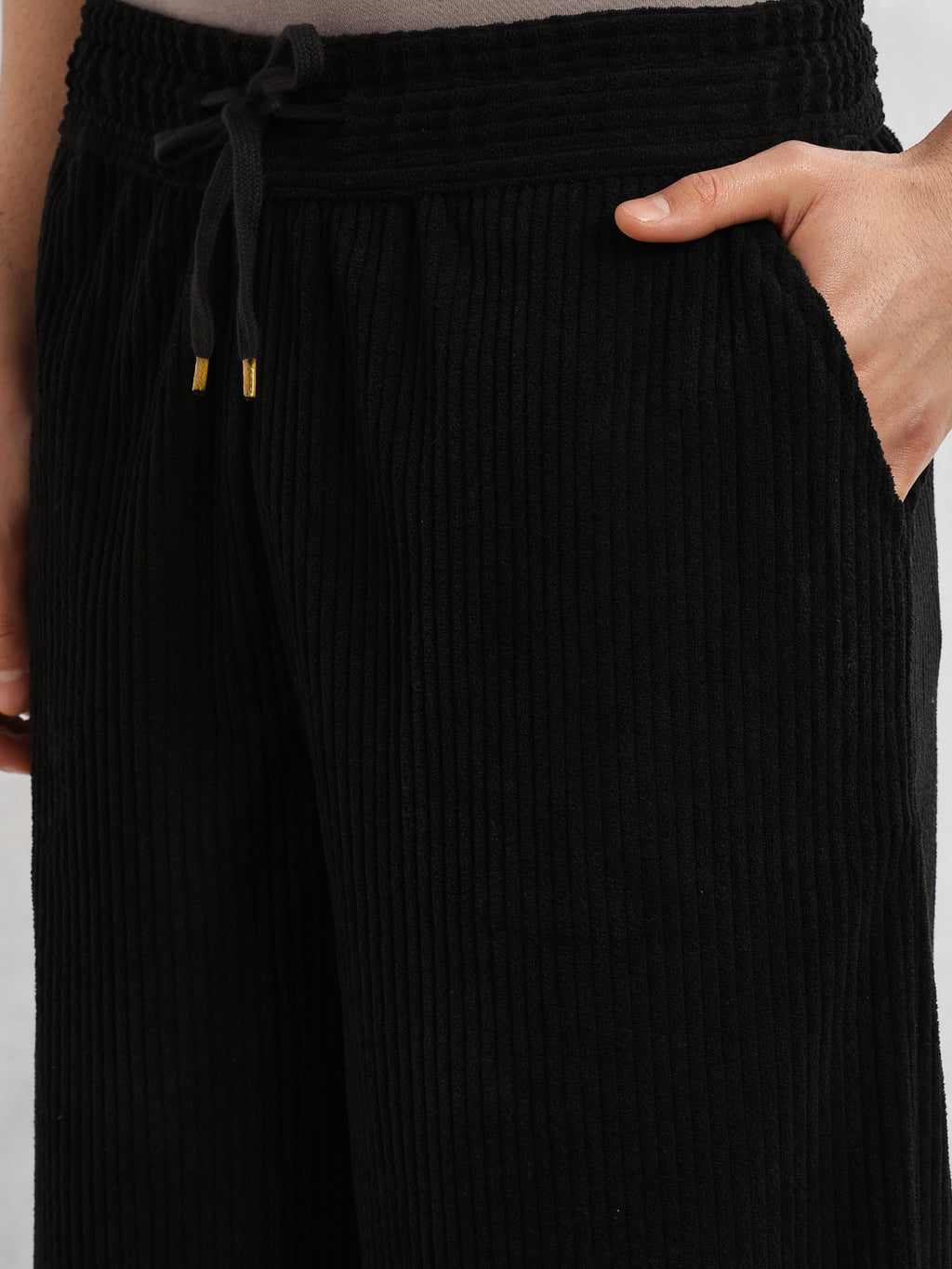 Thomas Scott Men Black Cricket Club Collection Regular Fit Textured Corduroy Trousers