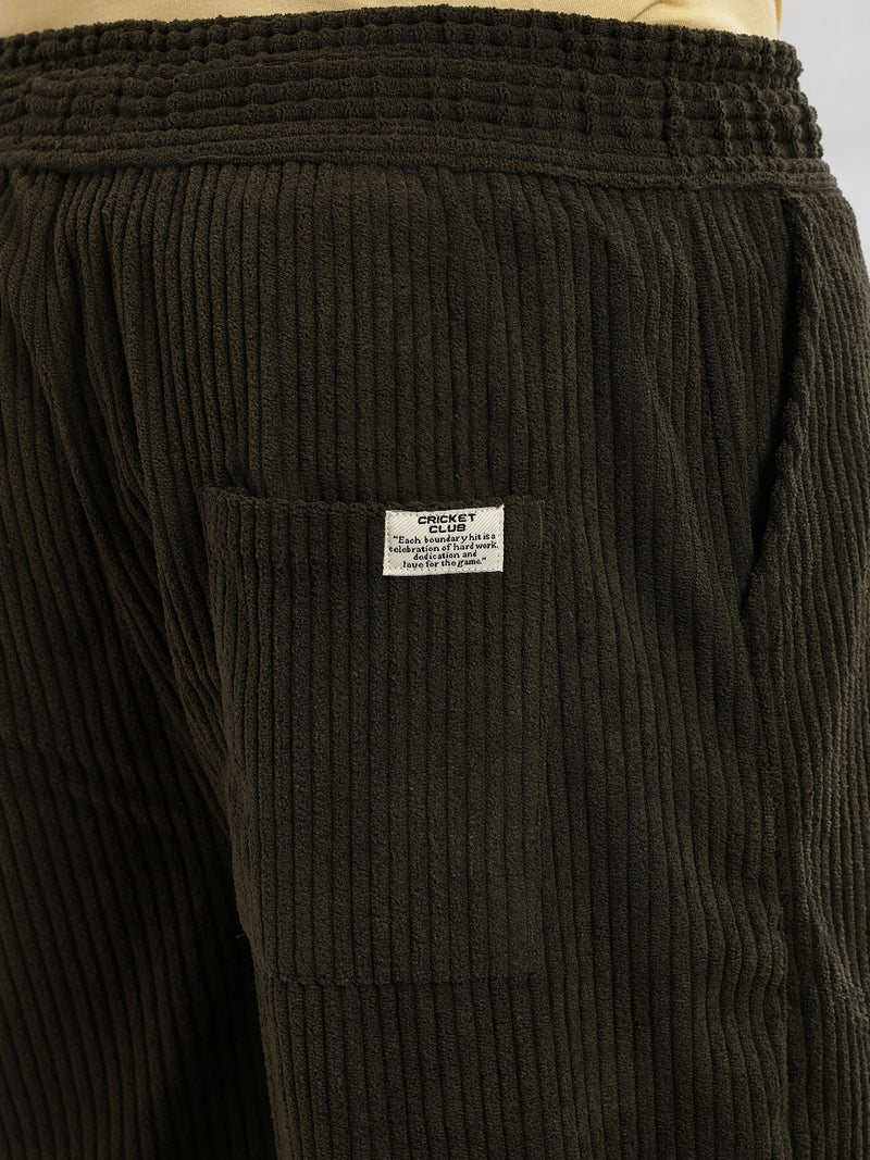 Thomas Scott Men Olive Cricket Club Collection Regular Fit Textured Corduroy Trousers