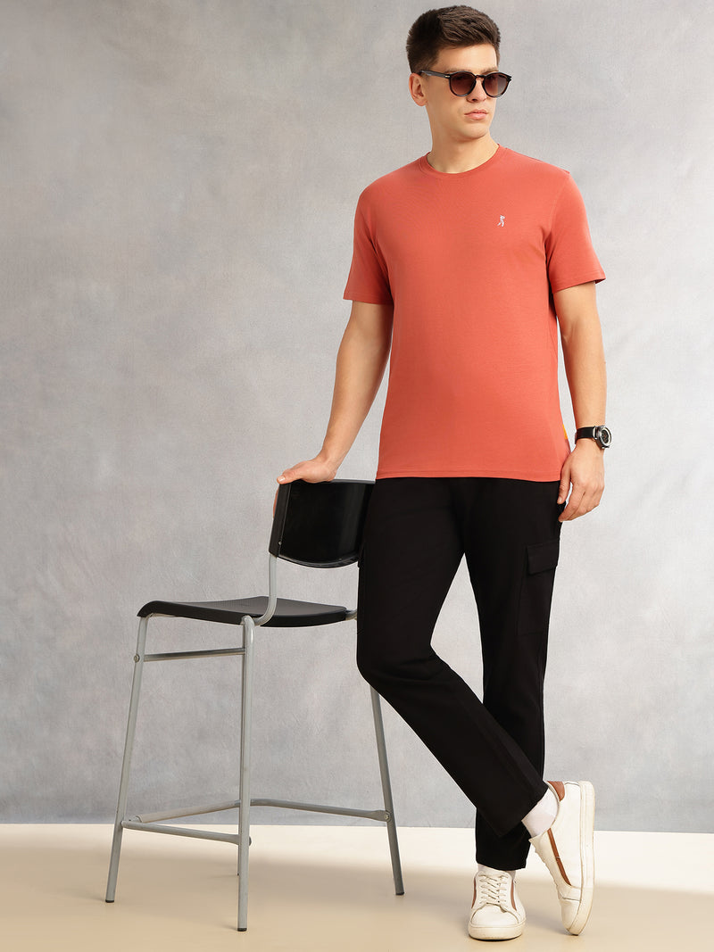 Thomas Scott Men Rust Cricket Club Collection Regular Fit Short Sleeves Round Neck Solid 100% Cotton Knitted Tshirt