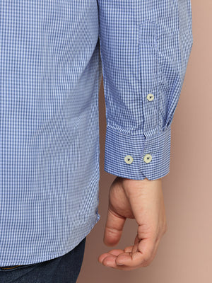 Oxford Blue Plus Size Regular Fit Long Sleeves Spread Collar Micro Checks 100% Cotton Casual Shirt For Men