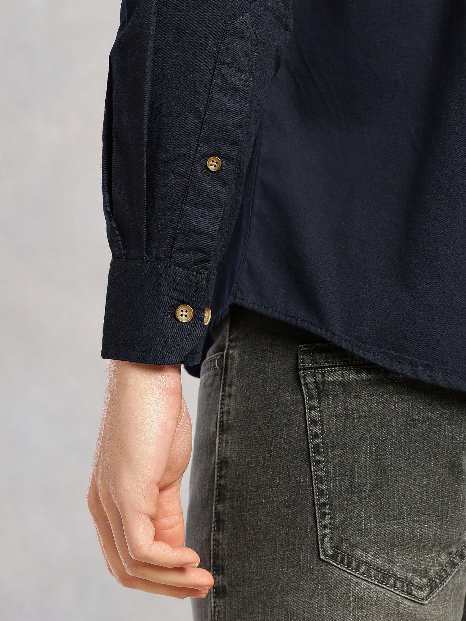 Thomas Scott Men Navy Cricket Club Collection Long Sleeves Slim Fit Spread Collar 100% Cotton Twill Casual Shirt