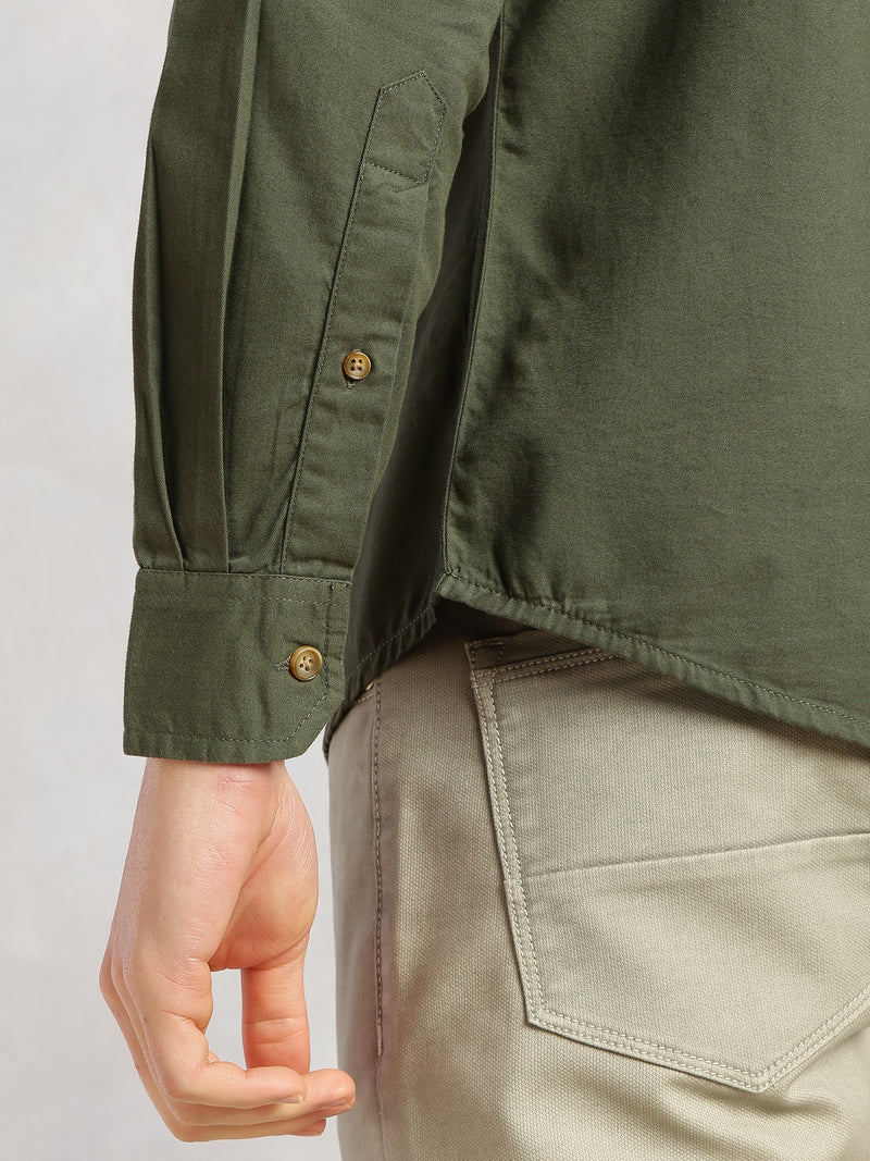 Thomas Scott Men Olive Cricket Club Collection Long Sleeves Slim Fit Spread Collar 100% Cotton Twill Casual Shirt
