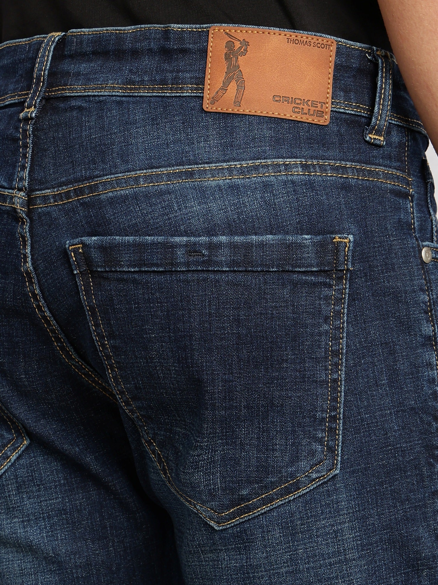 Thomas Scott Men Mid Blue Cricket Club Collection Slim Fit Mid-Rise Faded 5 Pockets Stretchable Jeans