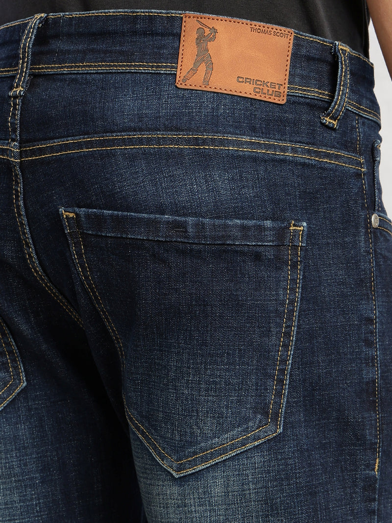 Thomas Scott Men Dark Blue Cricket Club Collection Straight Fit Mid-Rise Faded 5 Pockets Stretchable Jeans