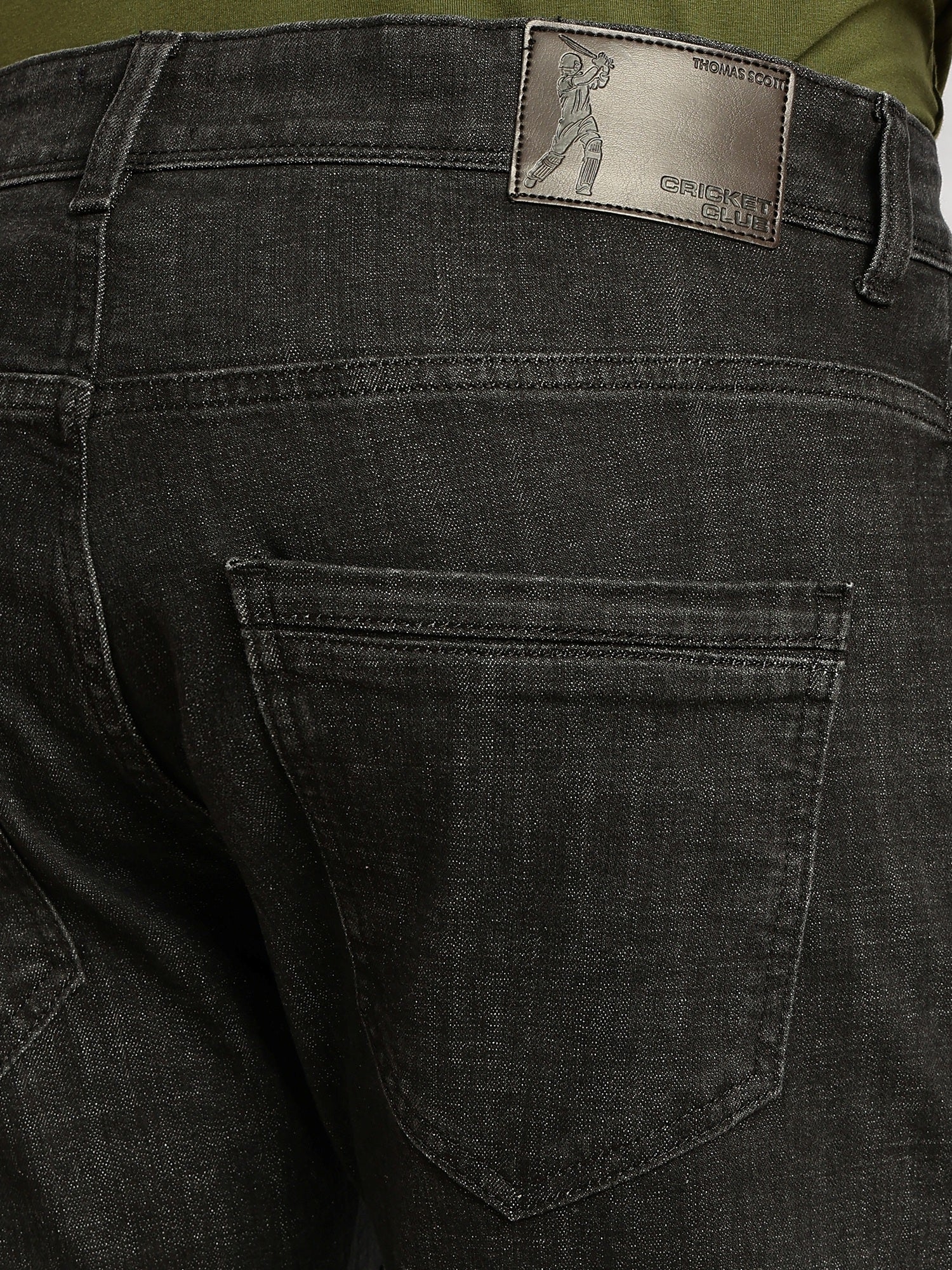 Thomas Scott Men Black Cricket Club Collection Straight Fit Mid-Rise No Faded 5 Pockets Stretchable Jeans