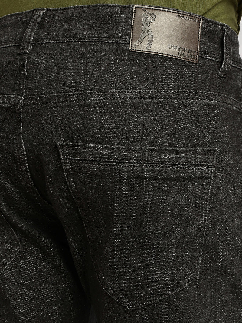 Thomas Scott Men Black Cricket Club Collection Straight Fit Mid-Rise No Faded 5 Pockets Stretchable Jeans