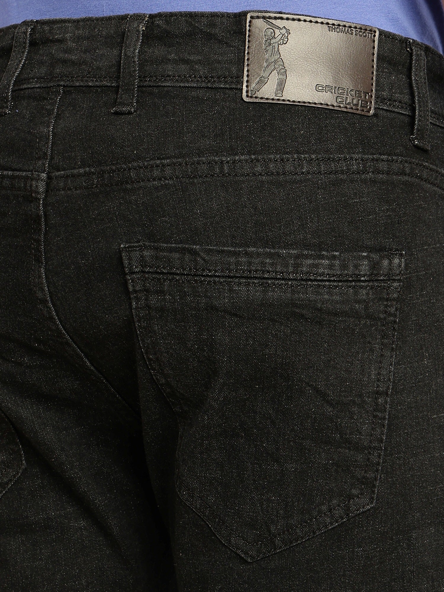 Thomas Scott Men Black Cricket Club Collection Mid-Rise No Faded Straight Fit 5 Pockets Stretchable Jeans