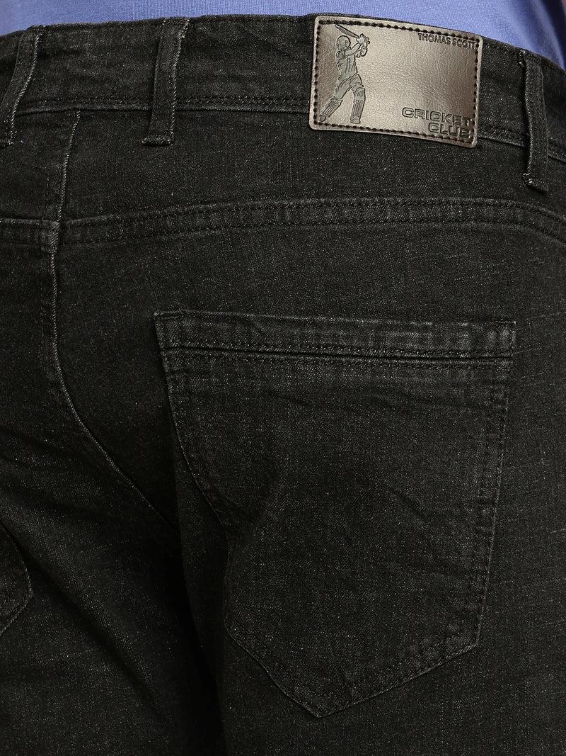 Thomas Scott Men Black Cricket Club Collection Mid-Rise No Faded Straight Fit 5 Pockets Stretchable Jeans