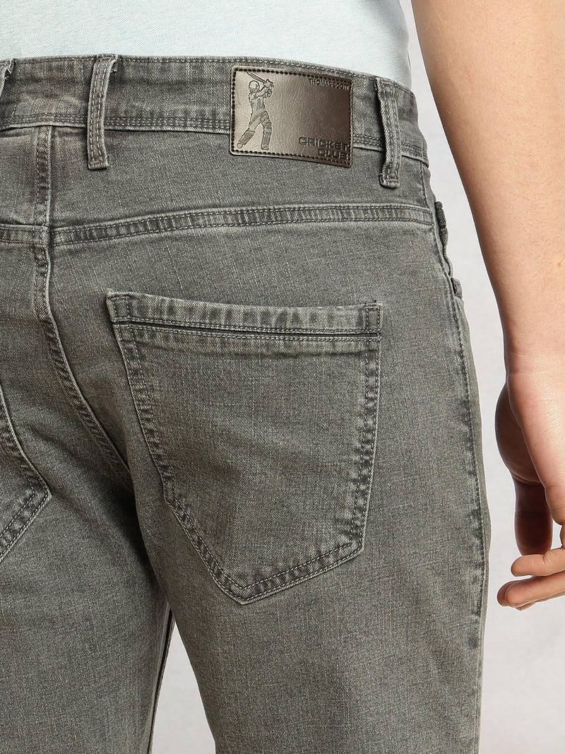 Thomas Scott Men Grey Cricket Club Collection Straight Fit Mid-Rise Faded 5 Pockets Stretchable Jeans
