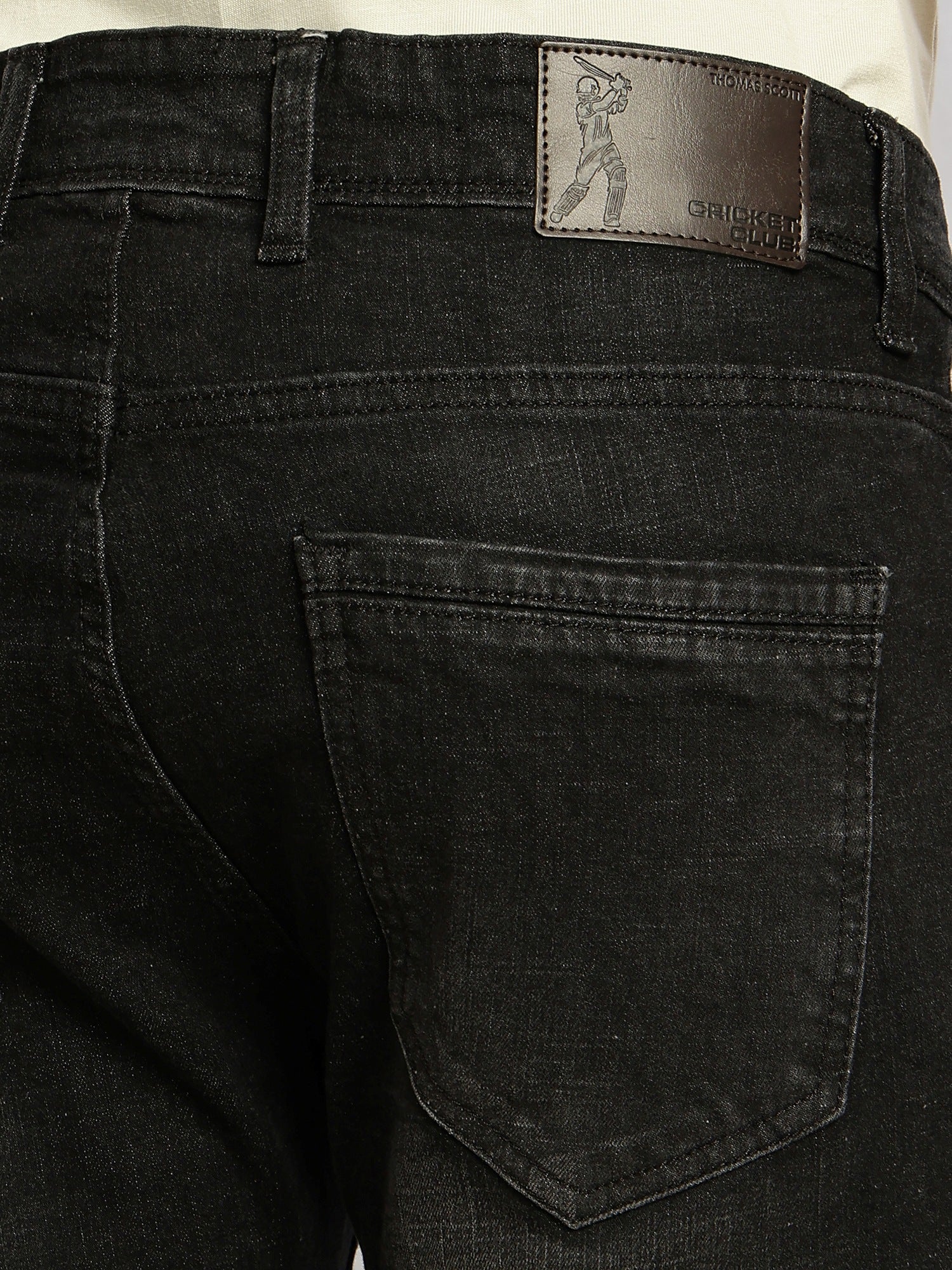 Thomas Scott Men Black Cricket Club Collection Straight Fit Mid-Rise Faded 5 Pockets Stretchable Jeans