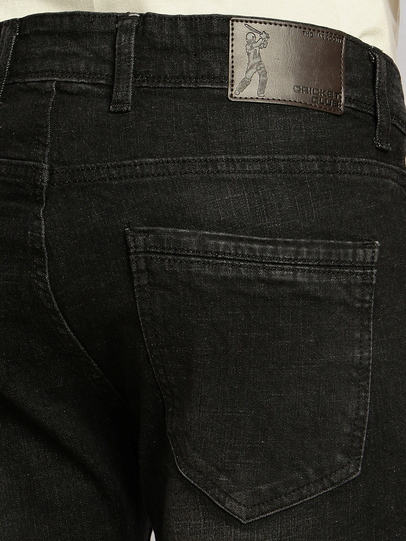 Thomas Scott Men Black Cricket Club Collection Straight Fit Mid-Rise Faded 5 Pockets Stretchable Jeans