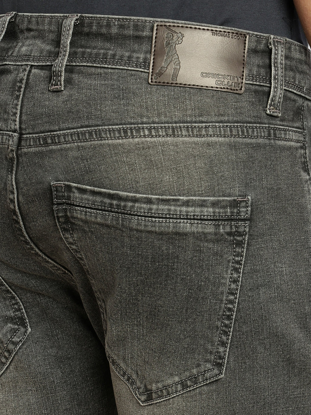 Thomas Scott Men Grey Cricket Club Collection Straight Fit Mid-Rise Faded 5 Pockets Stretchable Jeans