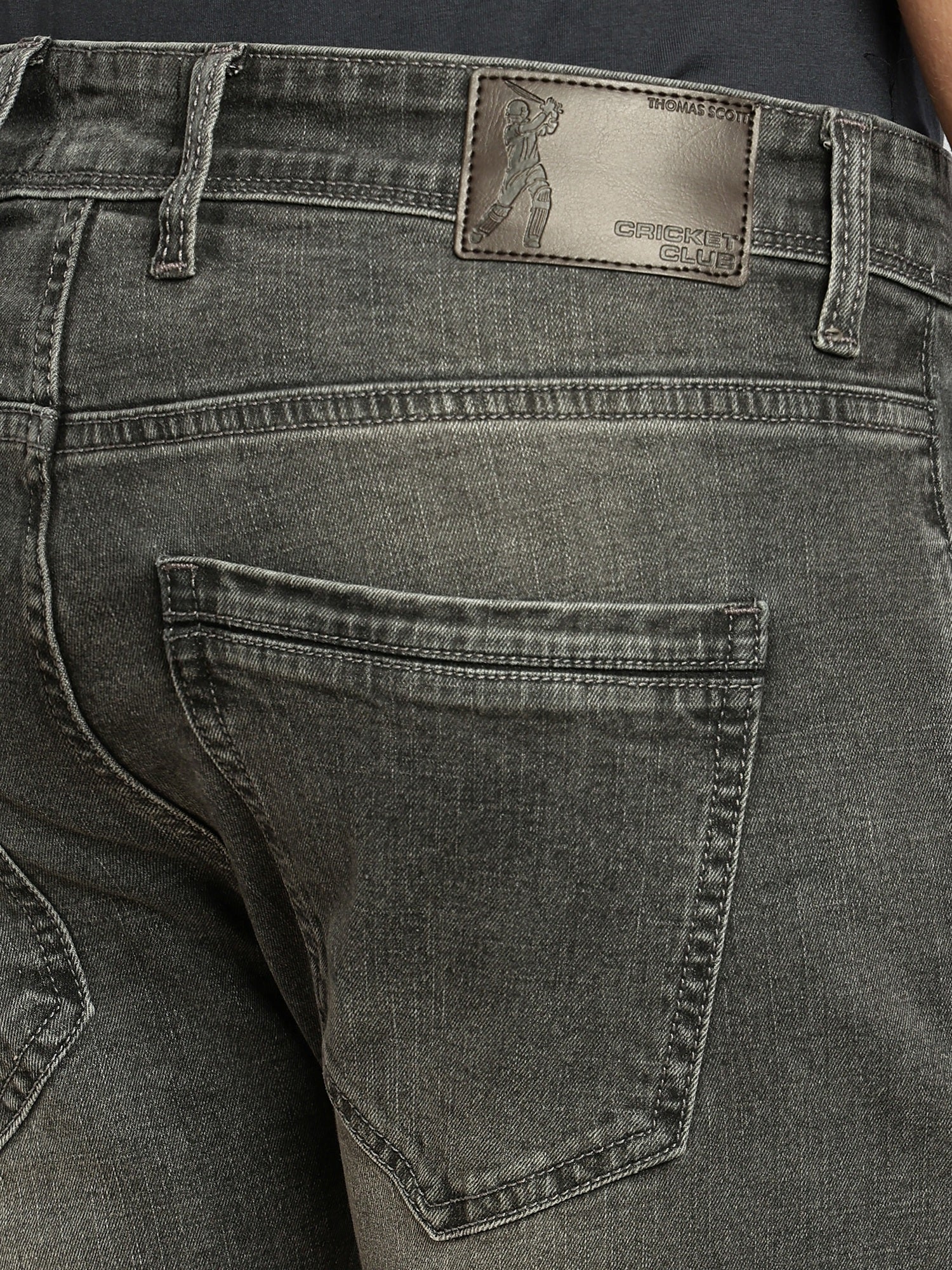 Thomas Scott Men Grey Cricket Club Collection Straight Fit Mid-Rise Faded 5 Pockets Stretchable Jeans