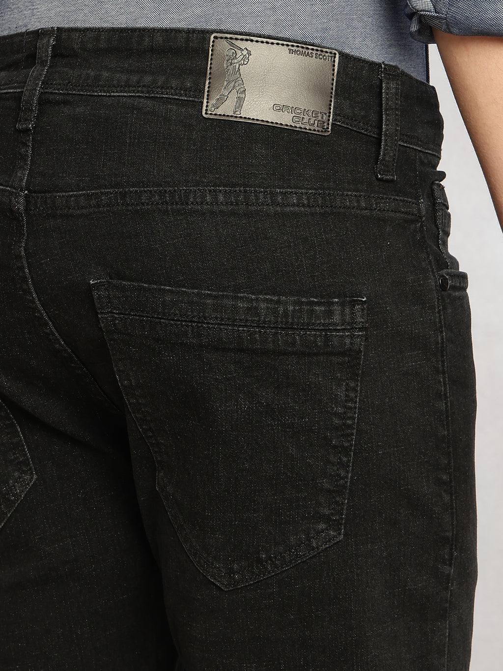 Thomas Scott Men Black Cricket Club Collection Mid-Rise Straight Fit No Fade 5 Pockets Stretchable Jeans