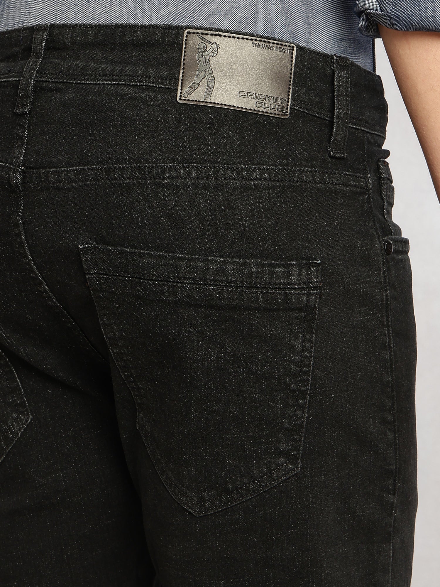 Thomas Scott Men Black Cricket Club Collection Mid-Rise Straight Fit No Fade 5 Pockets Stretchable Jeans
