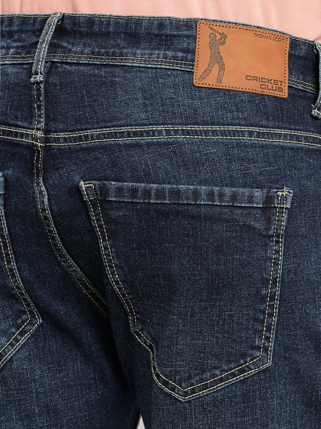 Thomas Scott Men Dark Blue Cricket Club Collection Straight Fit Mid-Rise Faded 5 Pockets Stretchable Jeans