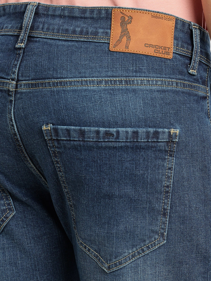 Thomas Scott Men Light Blue Cricket Club Collection Straight Fit Mid-Rise Faded 5 Pockets Stretchable Jeans