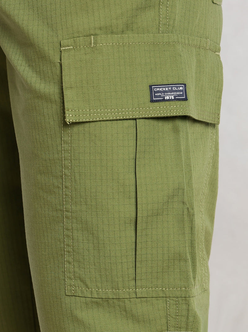 Thomas Scott Men Green Cricket Club Collection Relaxed Fit Mid-Rise 100% Cotton Woven Cargo Trouser