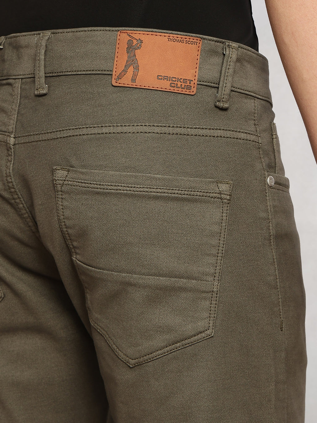 Thomas Scott Men Olive Cricket Club Collection Mid-Rise Straight Fit No Fade Stretchable Jeans