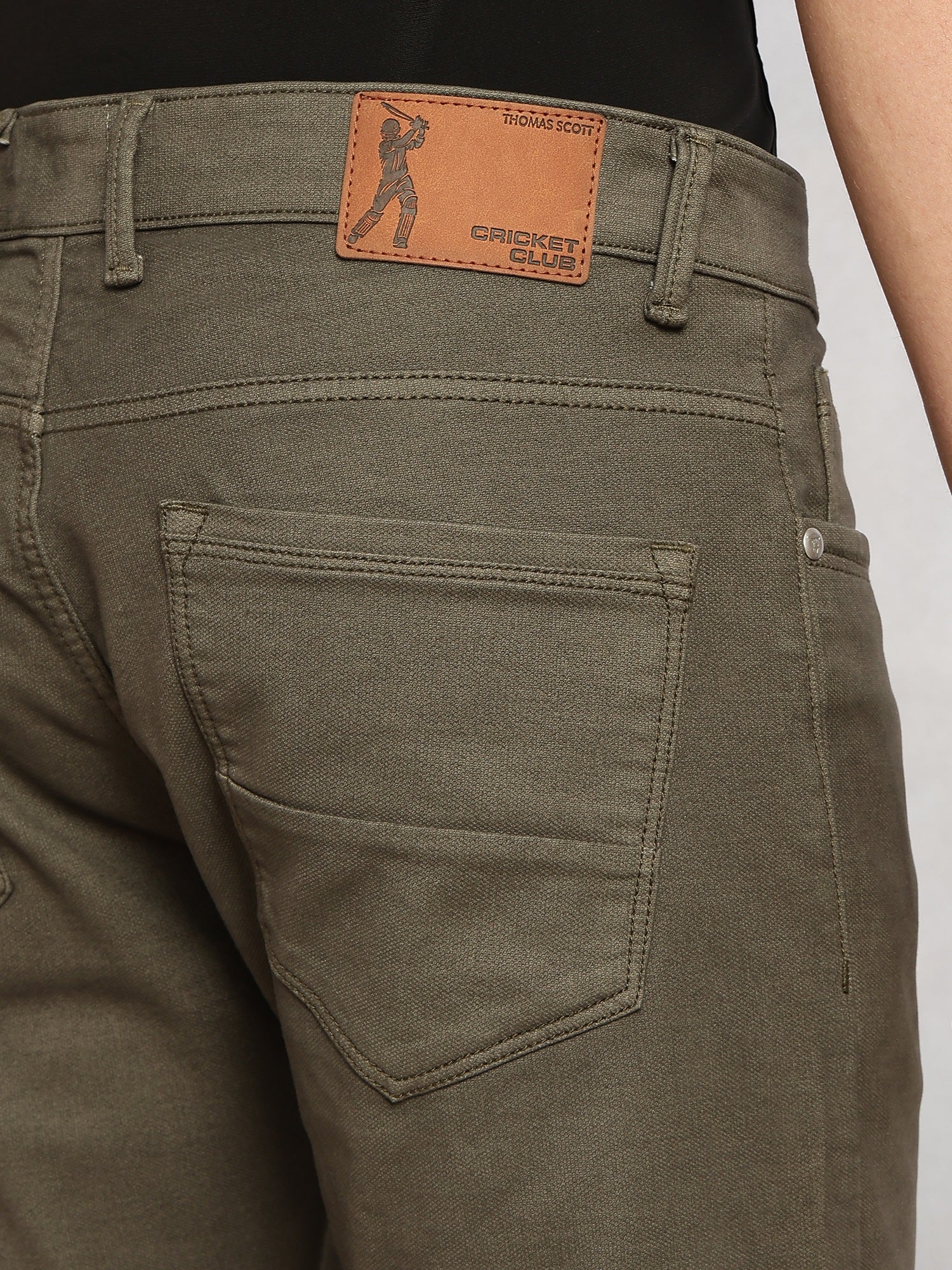 Thomas Scott Men Olive Cricket Club Collection Mid-Rise Straight Fit No Fade Stretchable Jeans