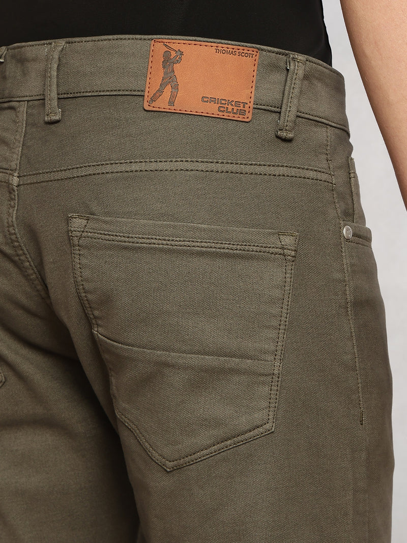 Thomas Scott Men Olive Cricket Club Collection Mid-Rise Straight Fit No Fade Stretchable Jeans