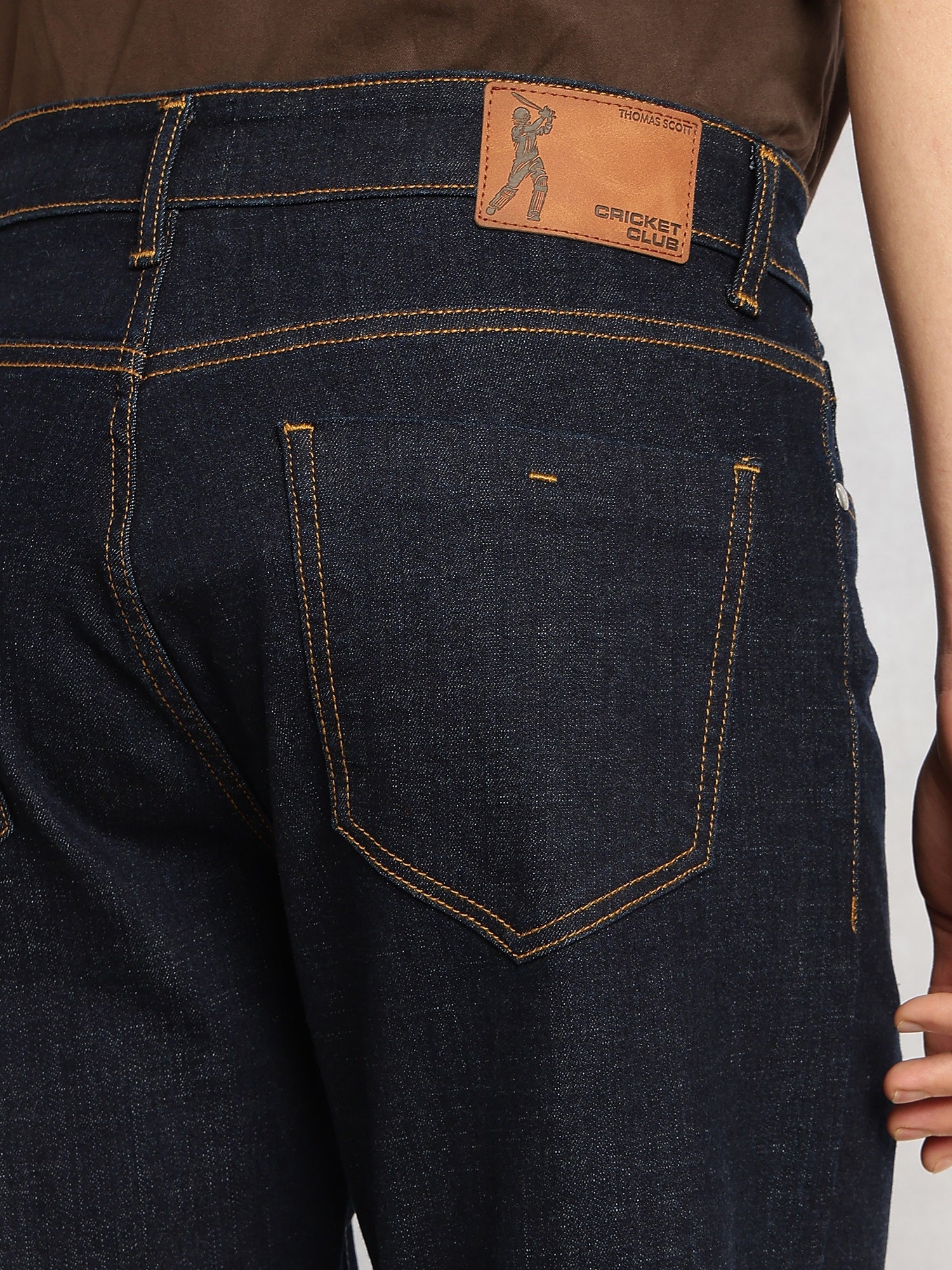 Thomas Scott Men Dark Blue Cricket Club Collection Mid-Rise Straight Fit No Fade Stretchable Jeans