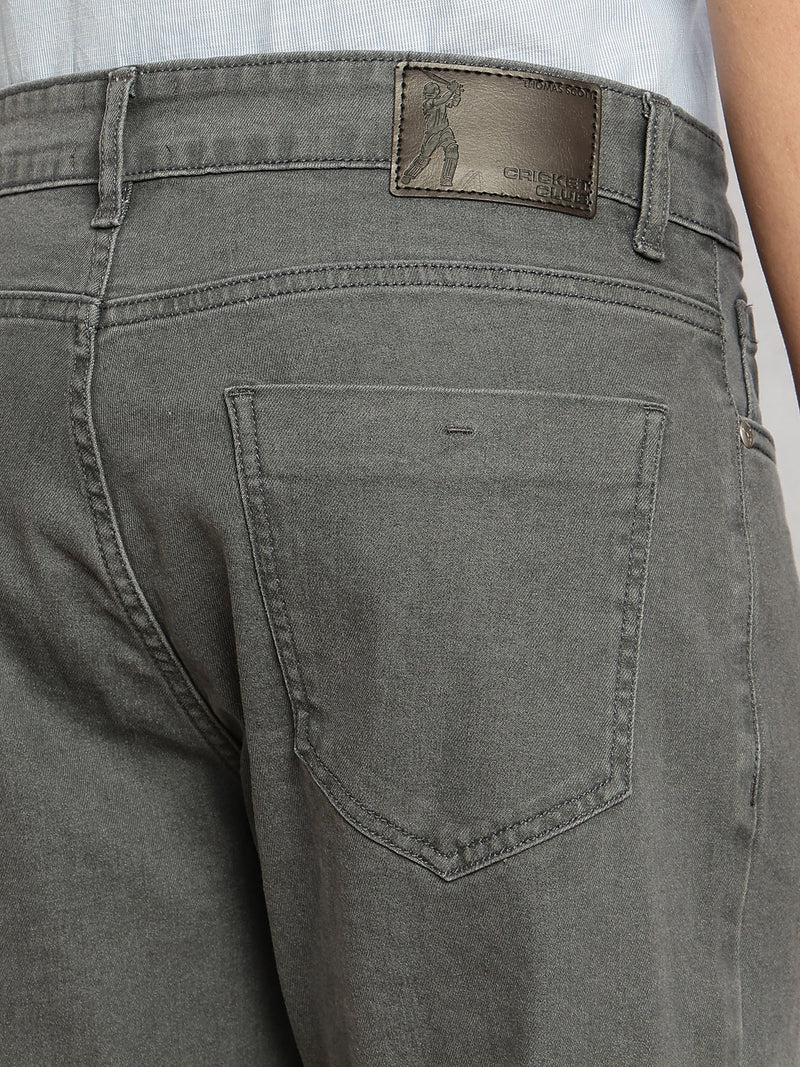 Thomas Scott Men Grey Cricket Club Collection Mid-Rise Straight Fit Faded 5 Pockets Stretchable Jeans
