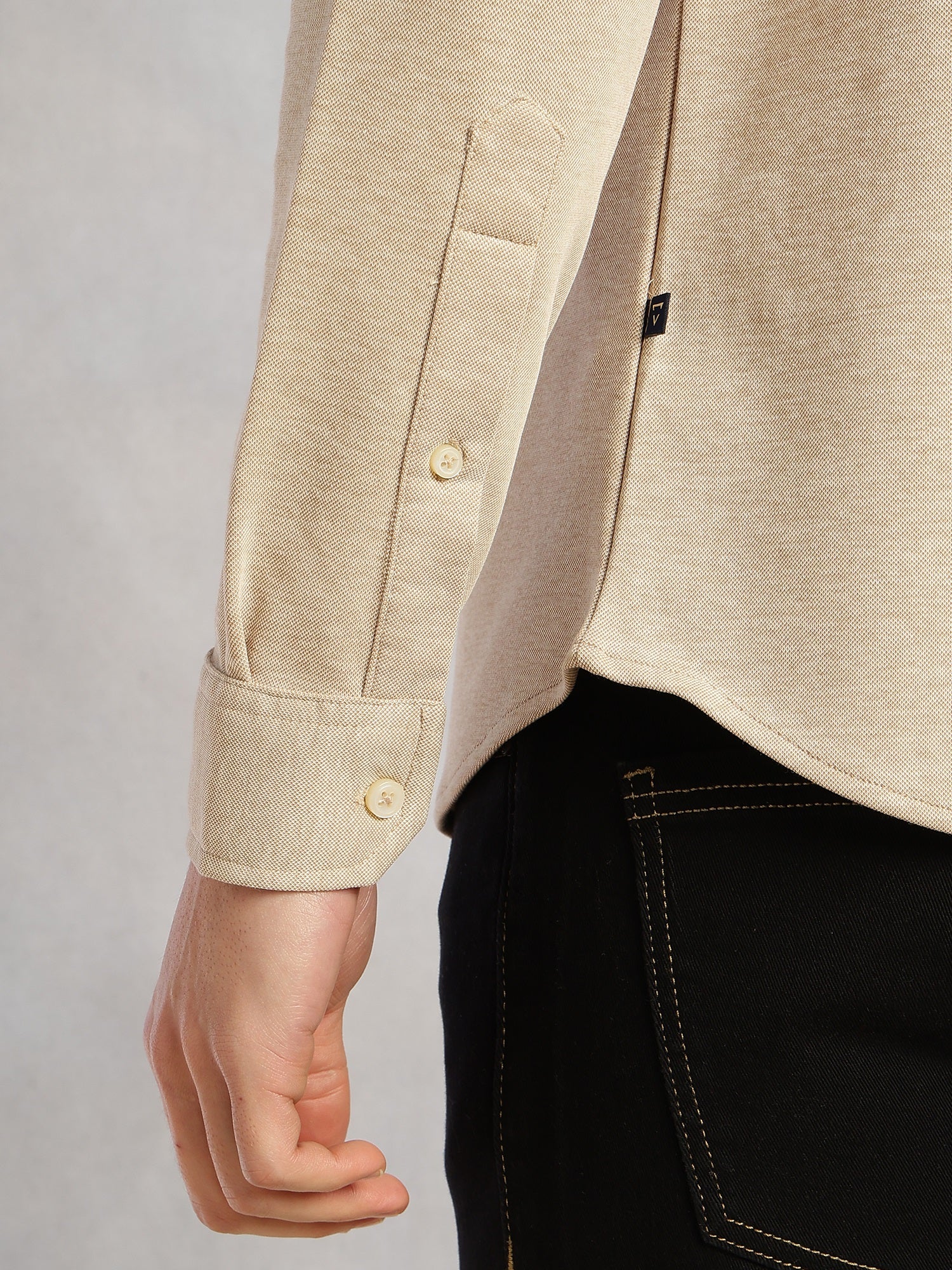 Thomas Scott Men Beige Slim Fit Long Sleeves Spread Collar Solid Knitted Shirt