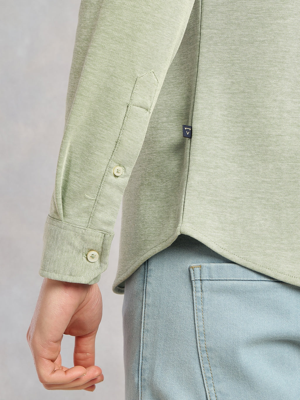 Thomas Scott Men Sage Green Slim Fit Long Sleeves Spread Collar Solid Knitted Shirt