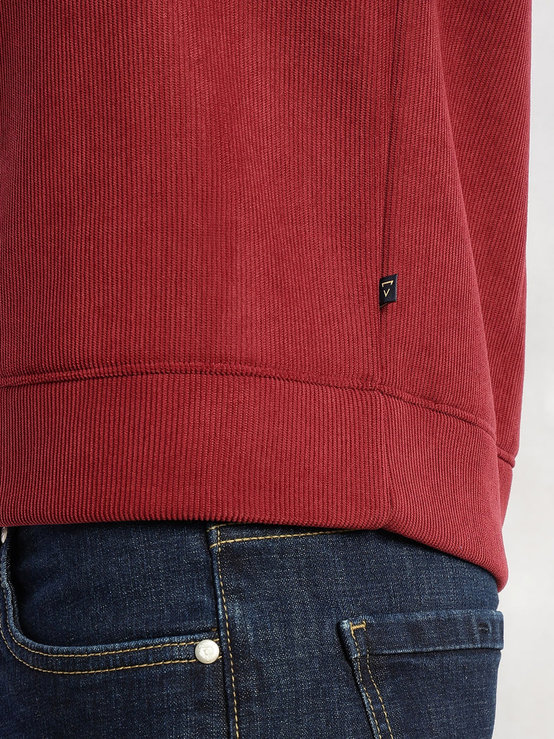 Thomas Scott Men Maroon Regular Fit Long Sleeves Round Neck Solid Polyester Pullover Sweatshirt