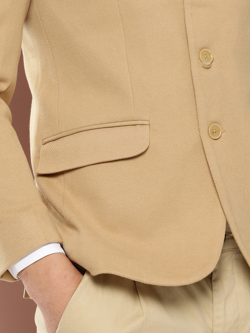 Thomas Scott Men Beige1 Regular Fit Mandarin Collar Long Sleeves Solid Formal and Wedding Wear Bandhgala Blazer