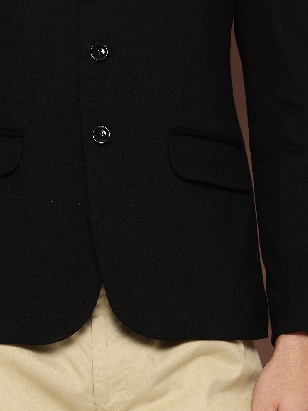 Thomas Scott Men Black1 Regular Fit Mandarin Collar Long Sleeves Solid Formal and Wedding Wear Bandhgala Blazer