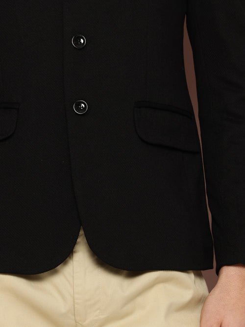 Thomas Scott Men Black1 Regular Fit Mandarin Collar Long Sleeves Solid Formal and Wedding Wear Bandhgala Blazer
