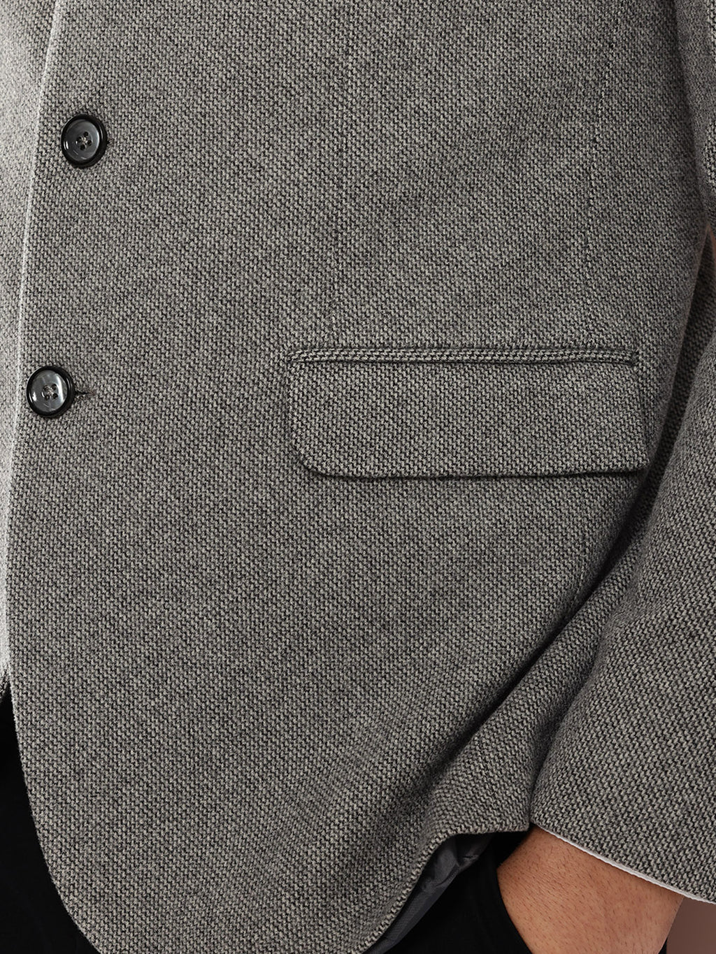 Thomas Scott Men Grey1 Long Sleeves Regular Fit Mandarin Collar Solid Formal and Wedding Wear Bandhgala Blazer