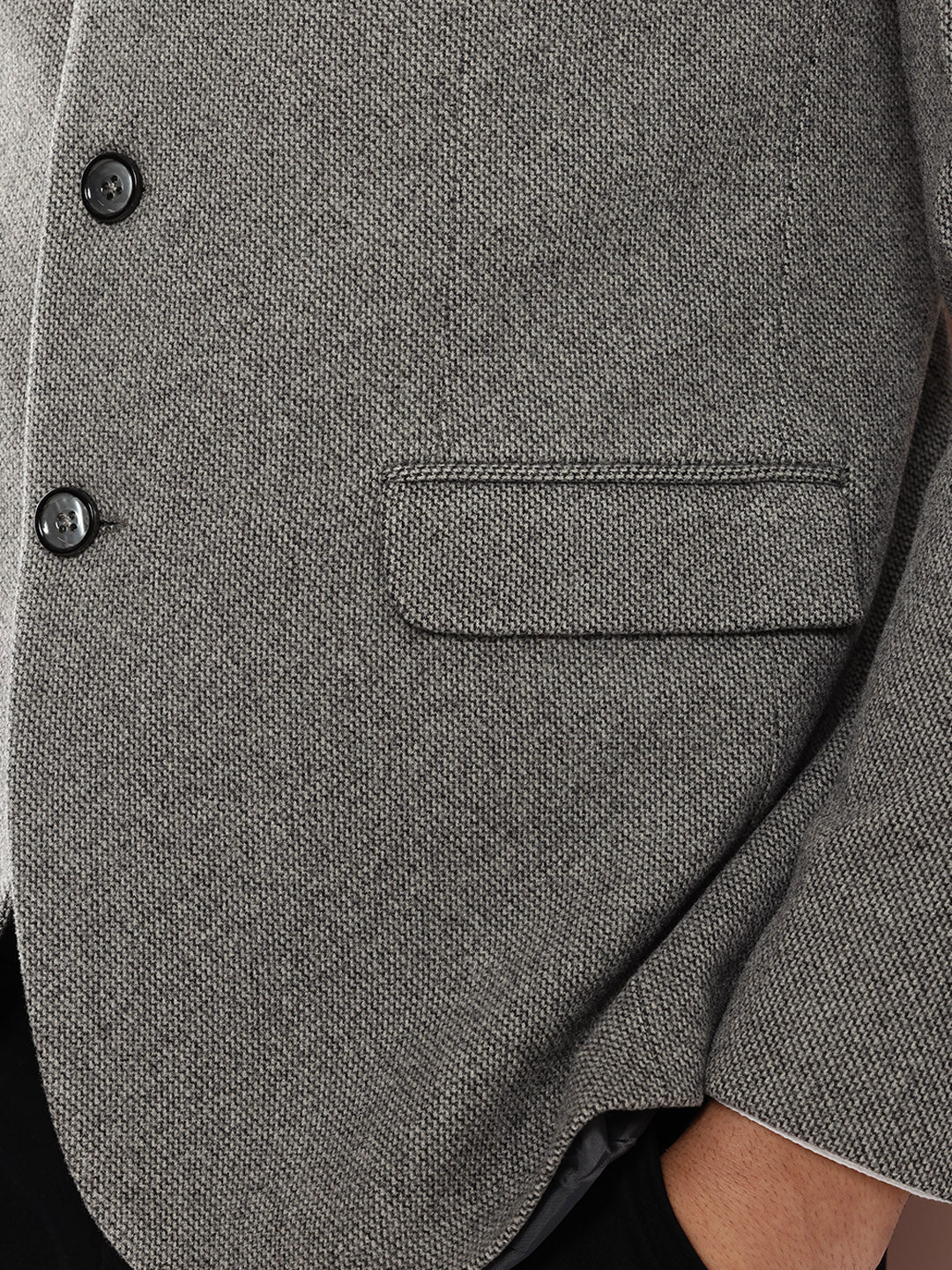 Thomas Scott Men Grey1 Long Sleeves Regular Fit Mandarin Collar Solid Formal and Wedding Wear Bandhgala Blazer