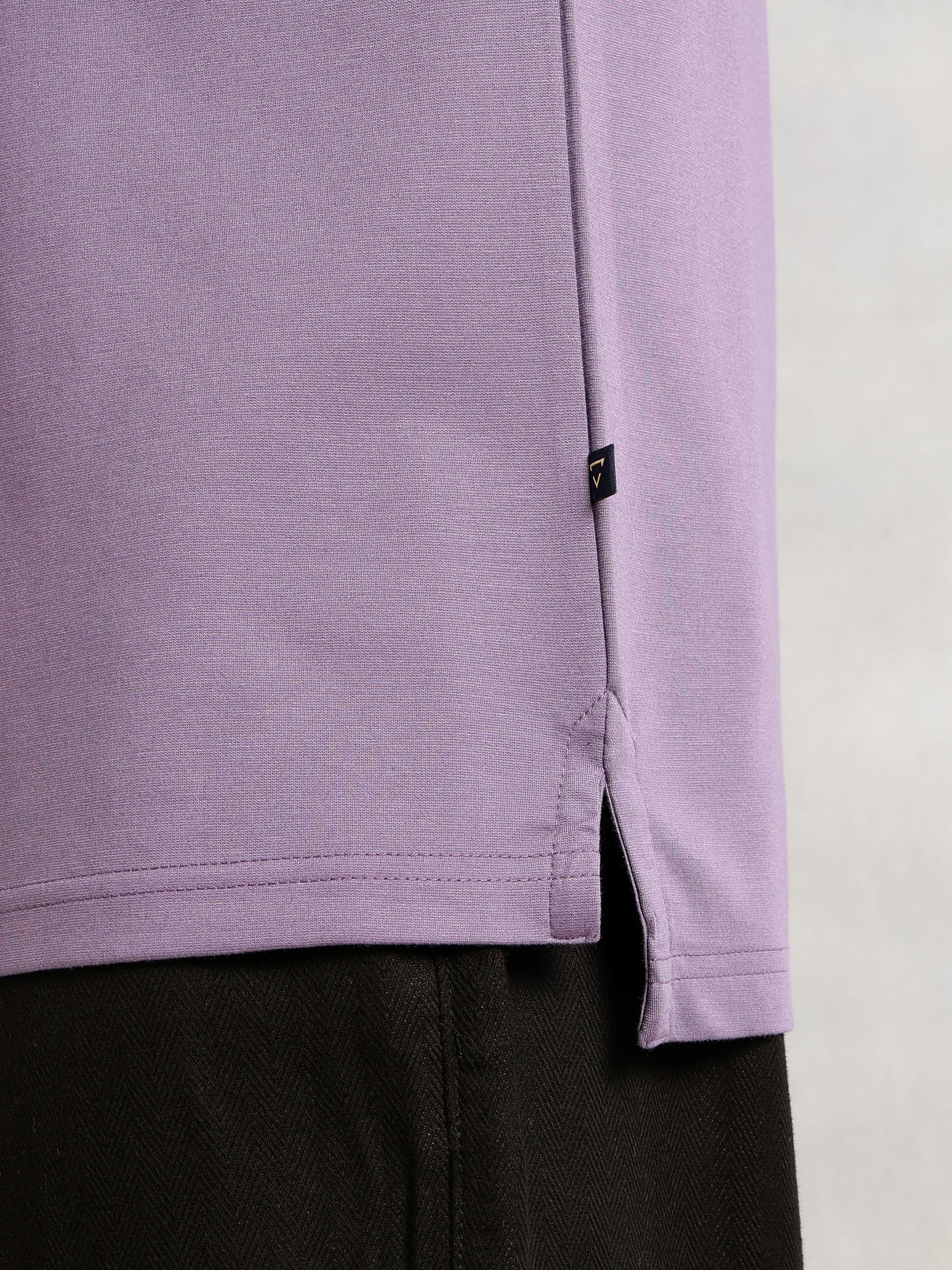 Thomas Scott Men Lavender Regular Fit Long Sleeves Solid Viscose Rayon Knitted Polo Collar Performance Tshirt