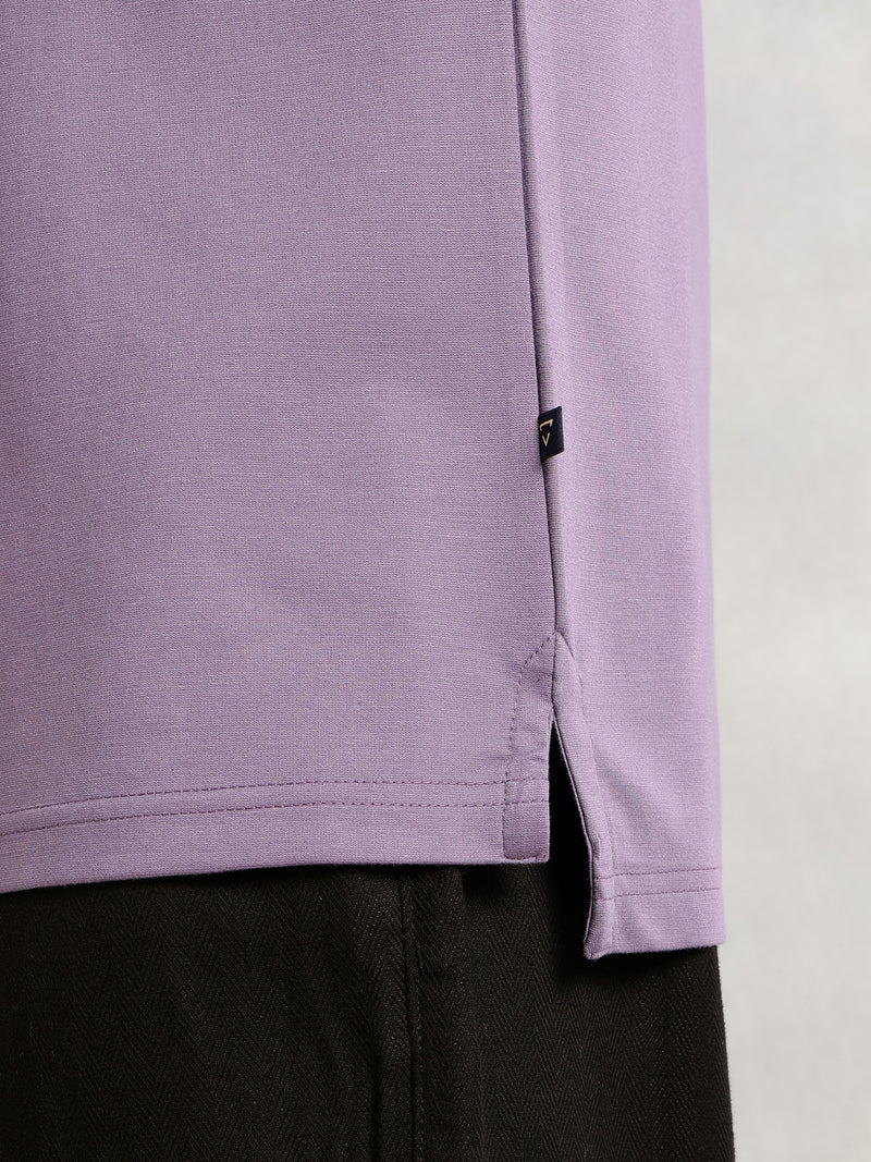 Thomas Scott Men Lavender Regular Fit Long Sleeves Solid Viscose Rayon Knitted Polo Collar Performance Tshirt