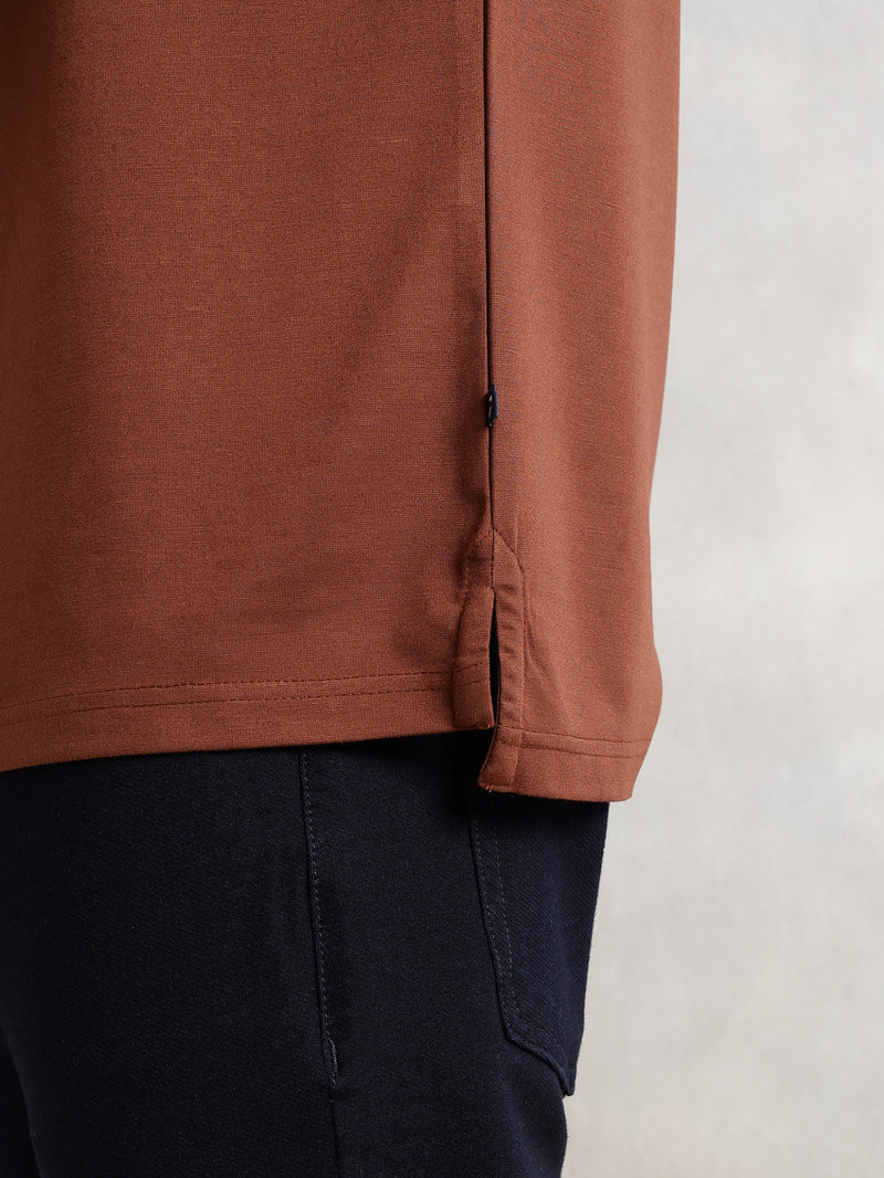 Thomas Scott Men Coffee Brown Regular Fit Short Sleeves Viscose Rayon Solid Knitted Polo Collar Performance Tshirt