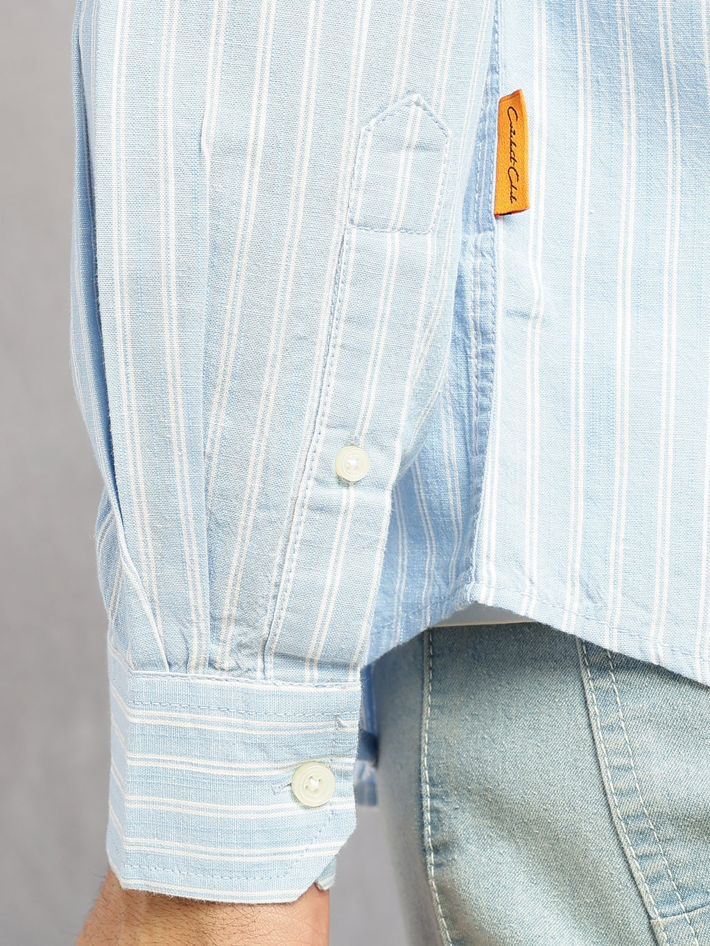 Thomas Scott Men Blue Cricket Club Collection Slim Fit 100% Cotton Oxford Shirt with Vertical Stripes & Spread Collar